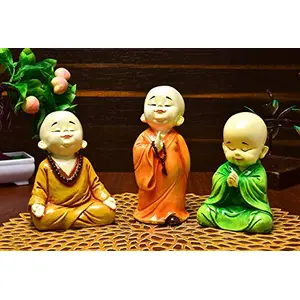 India Colorful Resine Laughing Small Buddha Showpiece Figurine for Home and Office Decor 6x5x6-inch(Orange Purple Green) - Set of 3