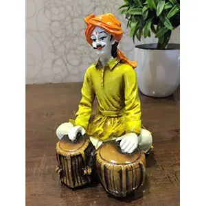 India Rajasthani Man with Orange Turban Playing Tabla Showpiece