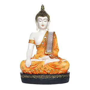 India Polyresine Sitting Buddha Idol Showpiece Orange & White