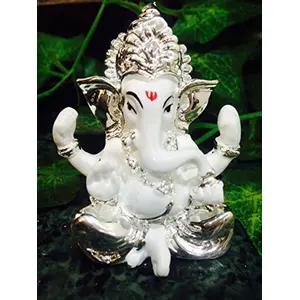 India Lucky Car Dashboard & Gifting White Silver Ganesha