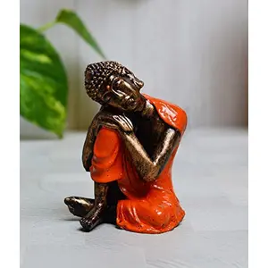 India Polyresine Buddha Resting on Knee (Orange)
