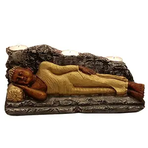 India Sleeping Buddha with T lite in Golden