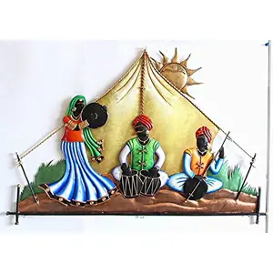 India Wrought Iron Rajasthani Under Tent Wall Hanging- Multicolor (24 X 16 INCH)