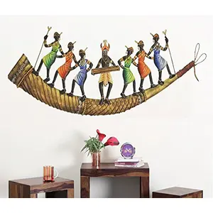 Dancing Adivasi on a Trumpet Iron Wall Hanging (57.99 cm x 5 cm x 3 cm)