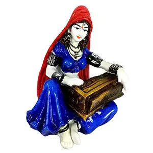 Rajasthani Lady Playing Harmony Resine Showpiece (15.24 cm x 12.7 cm x 15.24 cm)