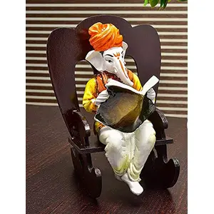 India Ganesha Resting on Rocking Chair - Brown & White (Combo Offer-Ganesh Chaturthi Special)