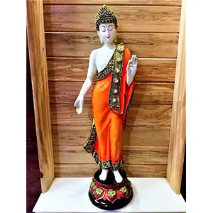 India Antique Green Standing Buddha Showpiece (Best for Home Decor/Shelf/Office Decor) - Orange