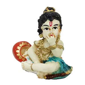 India Handcrafted Resin Natkhat Bal Gopal Krishna Eating Makhan Showpiece for Home Decor and Office