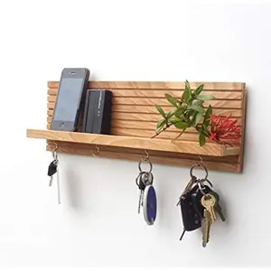 India Wooden Handcrafted Key Holder Self/Wall Decor Shelve for Living Room Home Decor. (5 Hook)