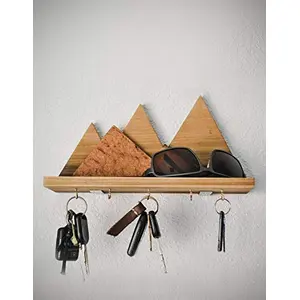 India Wooden Handcrafted Mountain Key Rack Holder/Wall Decor Shelve for Living Room Home Decor. (5 Hook)