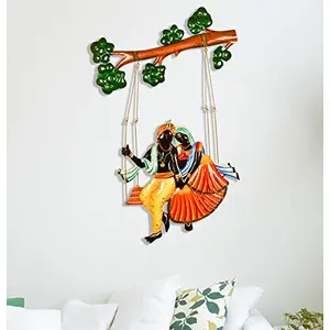 India Handcrafted Wrought Iron Elegant Decorative Radha Krishna on Swing Wall Hanging Showpiece for Home Decor
