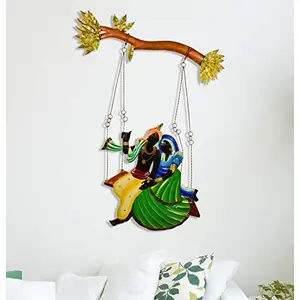 India Wrought Iron Big Size Radha with Krishna on Swing Wall Hanging Showpiece Home Decor and Office.