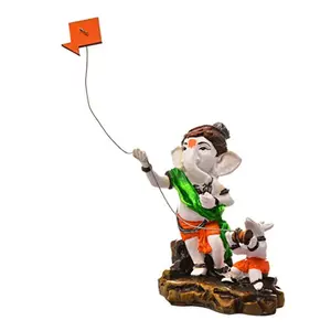 India Handcrafted Ganesha Flying Kite with Mushak Idol Sculpture I Showpiece for Home Decor.