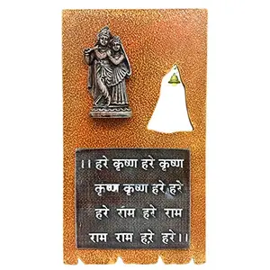 India Handcrafted Polyresin Wooden Radha Krishna with Mantra Plate Wall Hanging for Home Decor