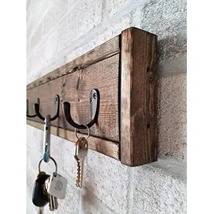 India Wooden Handcrafted Cloth Rack Wall Hanging Key Holder with 4 Hook for Living Room Home Decor.