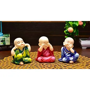 India Handcrafted Set of 3 Wise Buddha See Hear Speak No Evil Resine Little Buddha Monk Sculpture | Showpiece for Home Dcor and Office