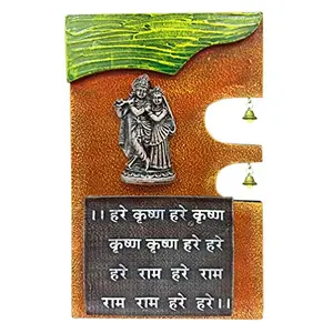 India Handcrafted Polyresin Wooden Radha Krishna with Mantra Plate Wall Hanging for Home Decor