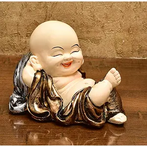 India Handcrafted Resine Little Sleeping Laughing Buddha Monk with Potli Sculpture | Showpiece for Home Dcor and Office