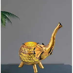 Decorative Wrought Iron Metal Beautiful Elephant Design Tea Light Candle Holder Candle lamp Showpiece for Home Decor.