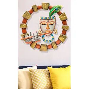 Decorative Wrought Iron Wall Hanging Beautiful Intricate Design LED Krishna Playing Basuri Showpiece for Home Decor.