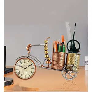 Handcrafted Wrought Iron Ant Clock Pen/Pencil Holder Vintage Look Desk Organiser Pen Stand for Home & Office Table Decor Showpiece.