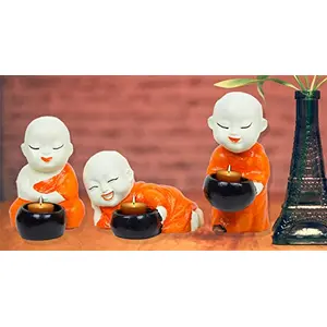 Handcrafted Poly-Resin Set of 3 Buddha Candle Holder Sculpture | Showpiece for Home Dcor and Office