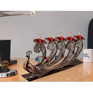 Beautiful Decorative Wrought Iron Antique Dancing Peacock Candle Holder for Living Room & Home Table Decor Showpiece.