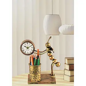 Handcrafted Wrought Iron Ant Clock Pen/Pencil Holder Vintage Look Desk Organiser Pen Stand for Home & Office Table Decor Showpiece.