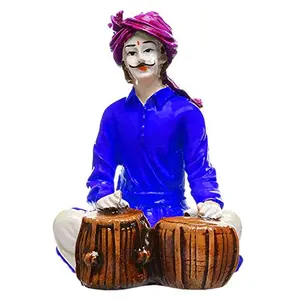India Home Decor Beautiful Hand Carved Rajasthani Men Playing Tabla Polyresin Showpiece for Drawing & Living Room.