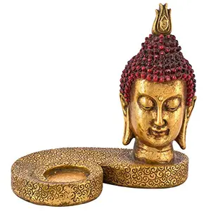 India Luxurious Collection Handcrated Poly-Resin Religious Antique Buddha Head Candle Holder Sculpture I Buddha Face I Buddha Showpiece for Best Home Decor.