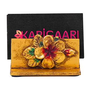 India Wooden Handmade Business Card Holder/Visiting Card Stand with Flower Design for Desk and Office Display.