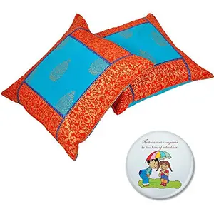Little India Jaipuri Hand Block Floral Print Cotton 2 Piece Cushion Cover Set - Red (DLI3CUS847)