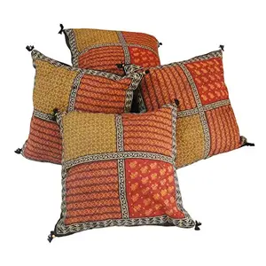 Sanganeri Bagru Print Cotton 5 Piece Cushion Cover Set - Multicolor (DLI3CUS308)