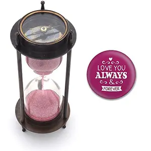 Little India Real Direction Compass and 5 Minute Sand Timer (7.62 cm x 12.7 cm Deep Brown)