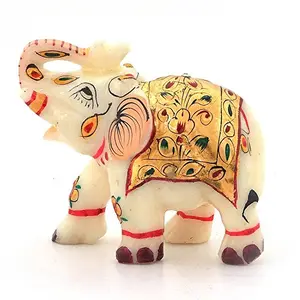 Little India Rajasthani Handmade Elephant Marble Handicraft - 7.62 cm x 7.62 cm (White HCF146)
