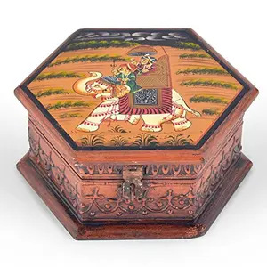 Little India Hand Painted Hexagonal Wooden Art Jewelry Box (16.51 cm x 16.51 cm)