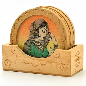 Little India Gemstone Wooden Painting Tea Coaster (Brown HCF111)