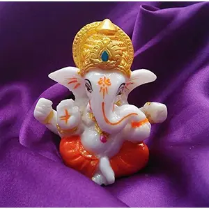 India Lord Ganesha Statues Ganesh Ganpati Beautiful Car Dashboard Idol Figurine Showpiece Sculpture Hindu Good Luck God - Orange