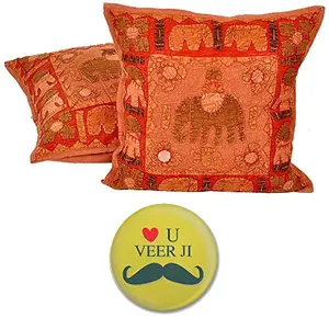 Little India Embroidery Applique Patch Work Cotton 2 Piece Cushion Cover Set - Multicolor (DLI3CUS828)
