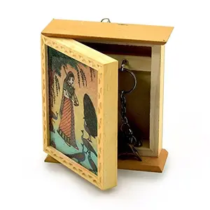 Little India Rajasthani Gemstone Painting Wood Key Holder Box (Brown)