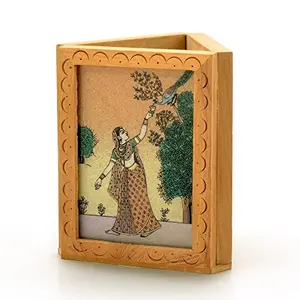 Little India Beautiful Gemstone Painting Pen Stand (BrownHCF119)