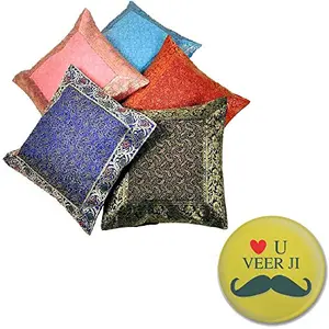 Zari Hand Embroidery Work Silk 5 Piece Cushion Cover Set - Multicolor (DLI3CUS429)