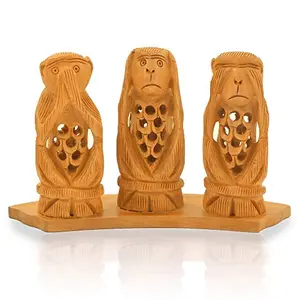 Fine Carved Wooden Gandhi Monkey Handicraft Set (BrownHCF158)