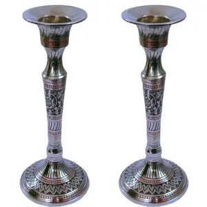 Little India Fine Candle Stand Handicraft (Set of 2 SilverHCF154)