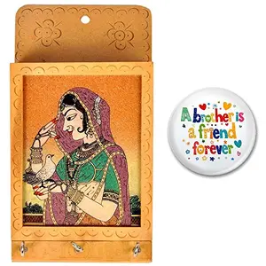 Little India Jaipuri Gemstone Painted Key and Letter Holder (CreamHCF214)