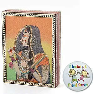 Little India Gemstone Powder Wooden Painting Bani Thani Box (21.59 cm x 16.51 cmHCF259)