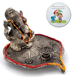White Metal Lord Ganesha Pooja Idol (17.78 cm x 13.97 cm x 8.89 cm)