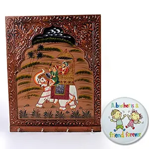 Little India Wooden Carved and Hand Painted 4 Key Stand (38.1 cm x 30.48 cmHCF297)