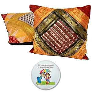 Little India Embroidery Applique Patch Work Silk 2 Piece Cushion Cover Set - Multicolor (DLI3CUS818)