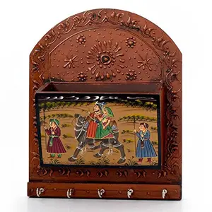 Little India Wooden Hand Painted Magazine and 5 Key Holder and Fridge Magnet (27.94 cm x 22.86 cmHCF298)